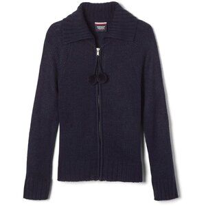 French Toast SC9087 Girls Full Zip Pom Pom Sweater Navy